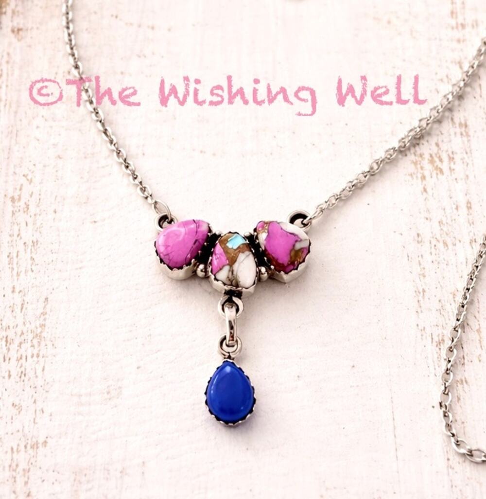 Cotton Candy Turquoise | Lapis Lazuli | Cluster | Sterling Necklace 18-20”